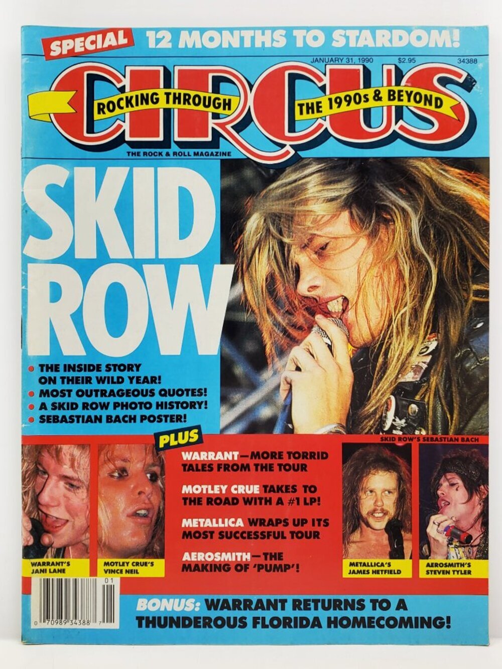 Circus Magazine Vintage January 1990 Metallica Skid Row Motley Crue Warrant 90s